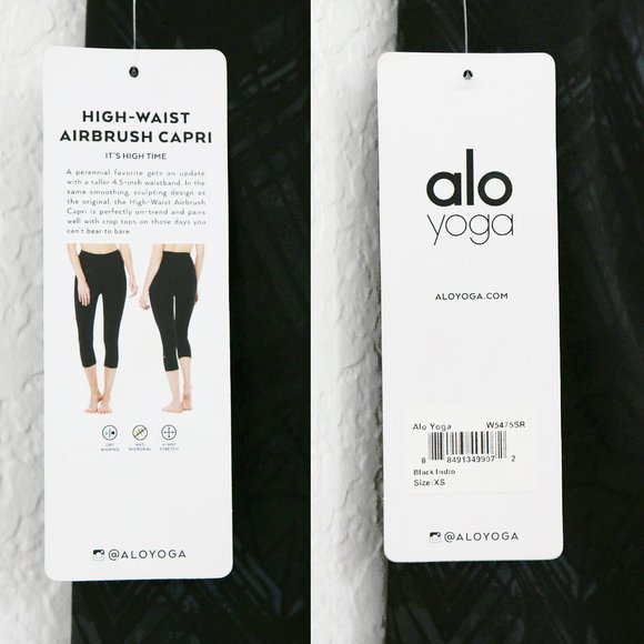 NEW ALO Yoga High Waist Rise Airbrush Printed Cropped Capri Legging Black Indio - Picture 9 of 12